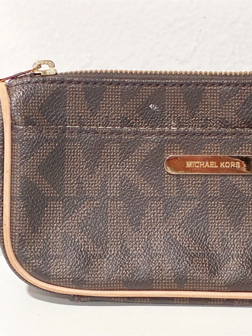 Michael Kors Logo Cosmetic Bag Brown Zip Top